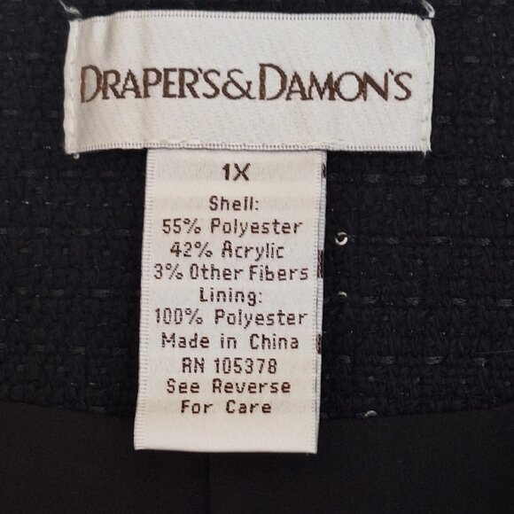 Metallic Trim Black Tweed Blazer Special Occasion Jacket Subtle Sparkles 1X - Picture 4 of 15